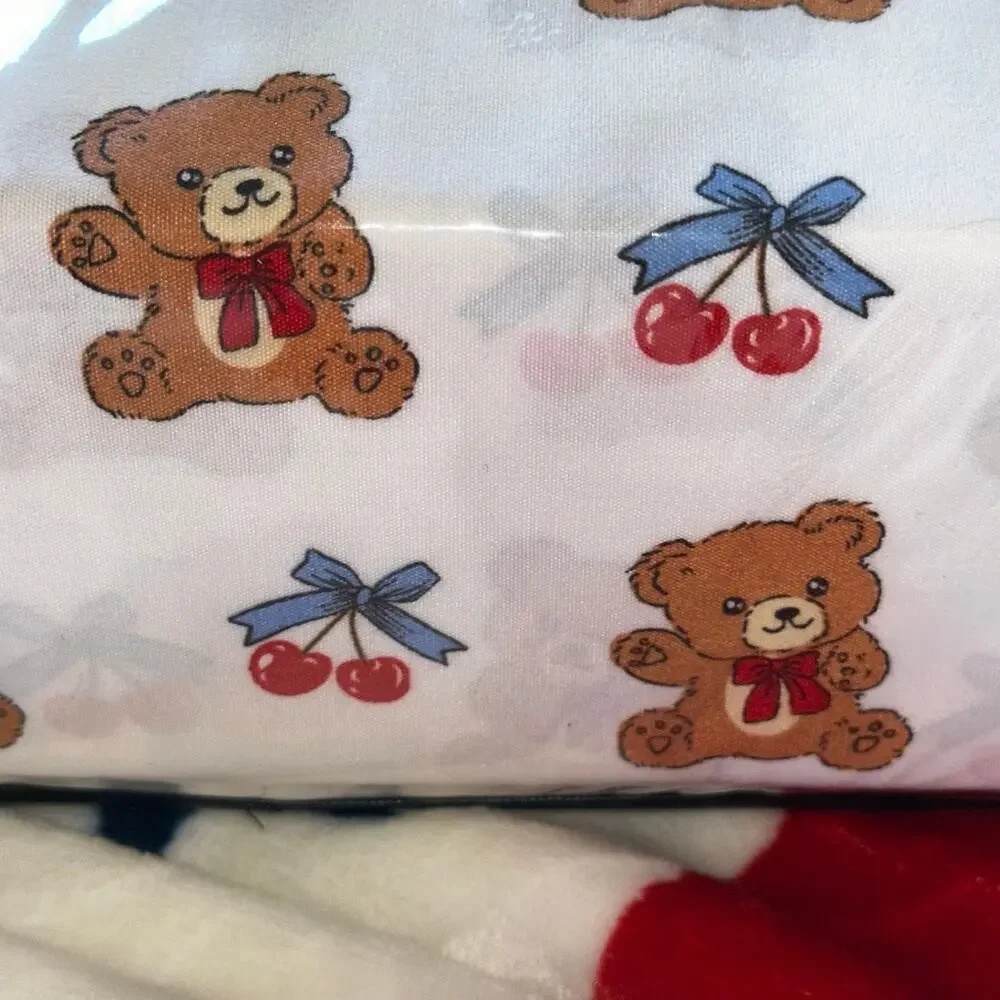 Betsey Johnson White Teddy Bear & Red Cherry Queen Sheet Set